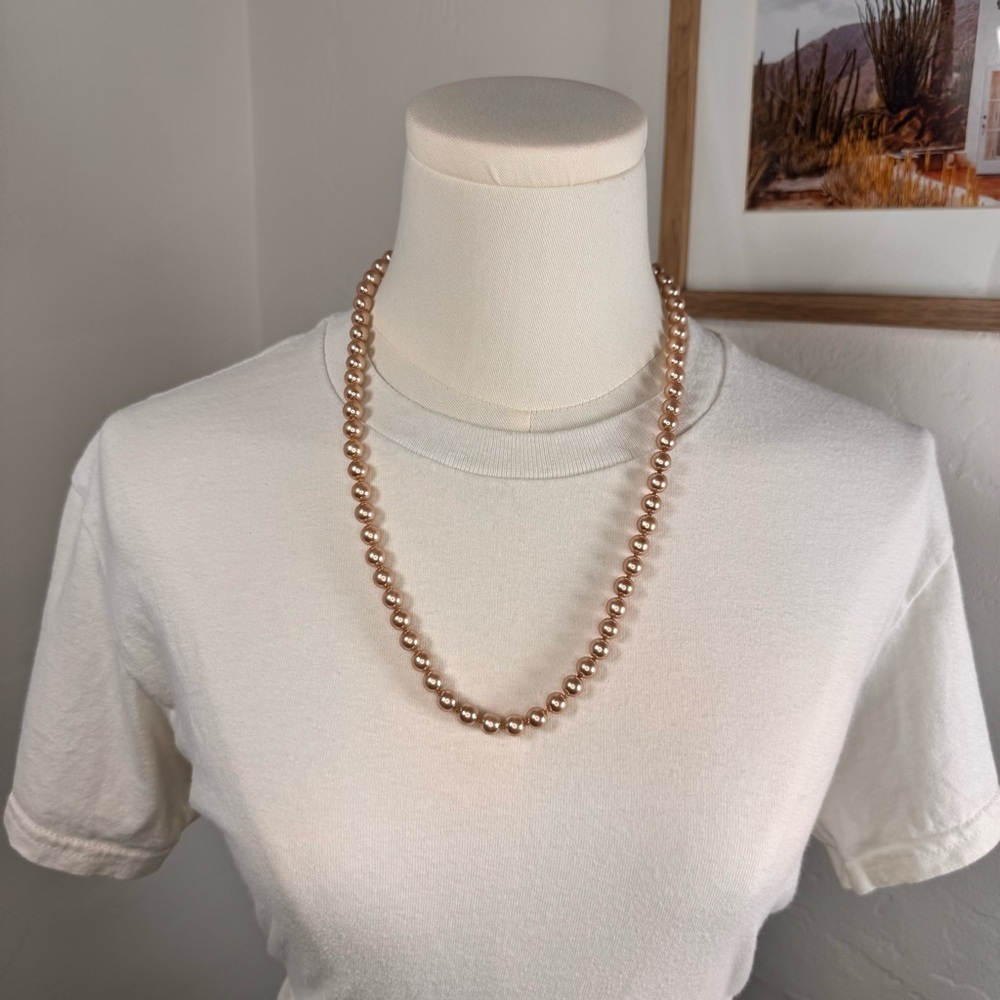 Vintage Faux Pearl Necklace - Champagne Gold Pearls, 26” Strand, Classic Clasp